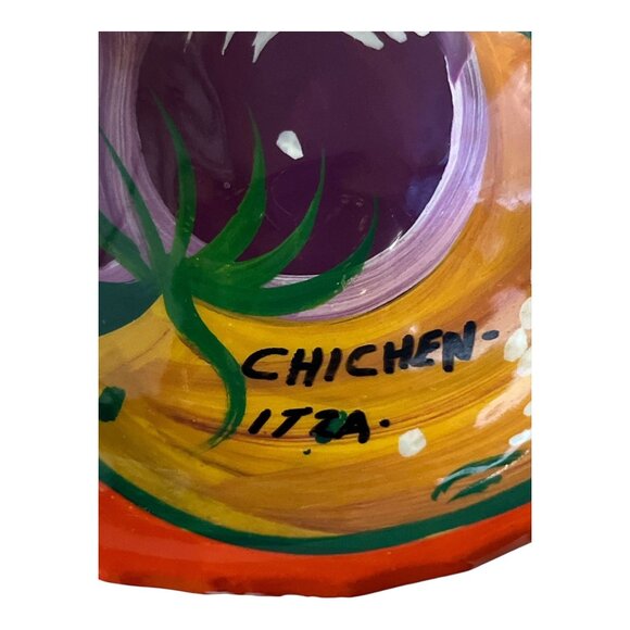 VTG Chichen Itza Mexican Hand Painted Pottery Bowl Colorful Folk Art - Picture 2 of 6